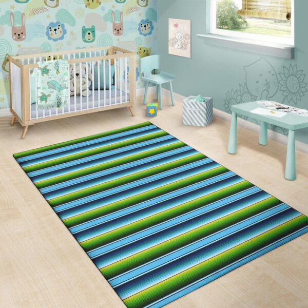 Green And Blue Mexican Baja Sillvela Area Rug