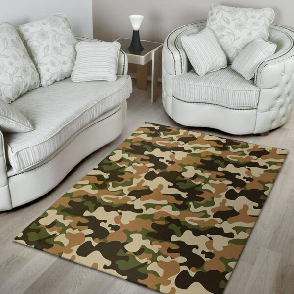Green And Brown Camouflage Print Sillvela Area Rug
