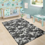 Grey Camouflage Print Sillvela Area Rug
