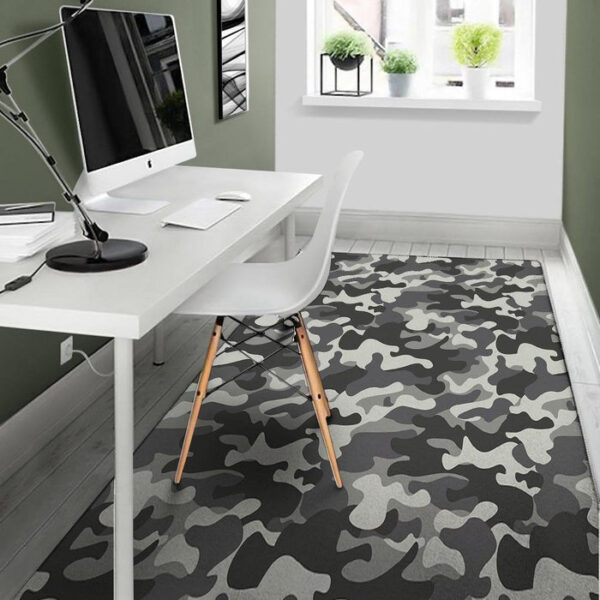 Grey Camouflage Print Sillvela Area Rug