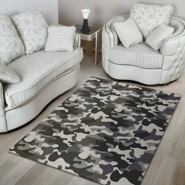 Grey Camouflage Print Sillvela Area Rug