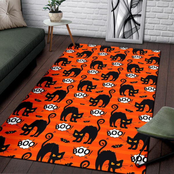 Halloween Black Cat Pattern Print Sillvela Area Rug