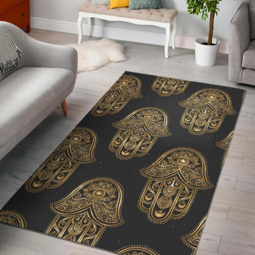 Hamsa Evil Eye Pattern Print Sillvela Area Rug
