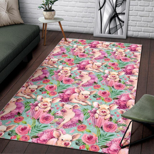 Hand Drawn Pig Pattern Print Sillvela Area Rug
