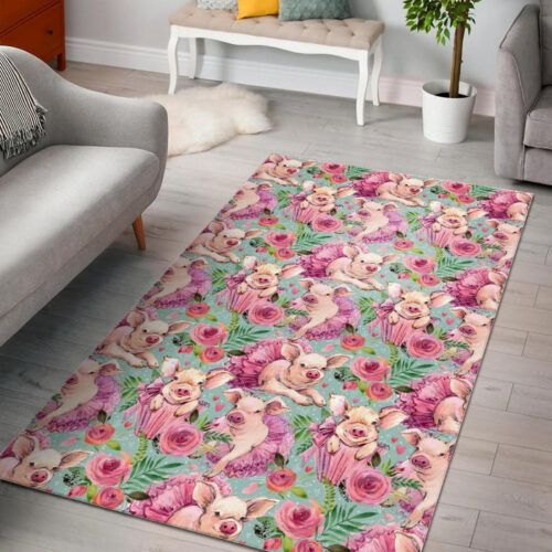 Hand Drawn Pig Pattern Print Sillvela Area Rug