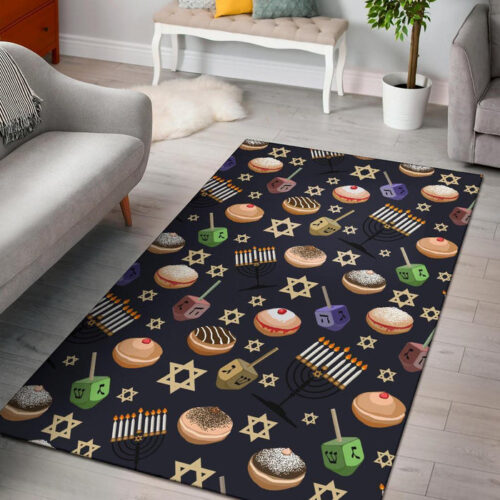 Hanukkah Black Print Pattern Sillvela Area Rug