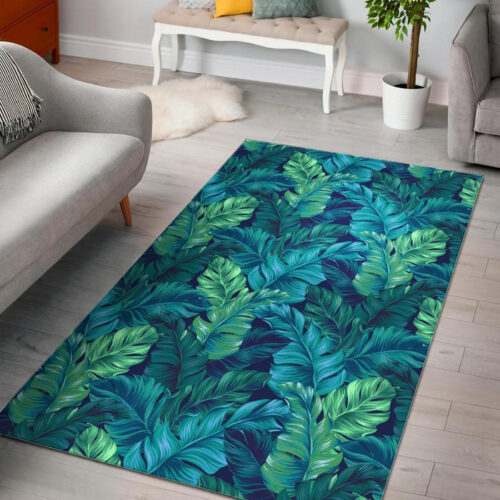 Hawaiian Tropical Palm Leaves Pattern Print Sillvela Area Rug