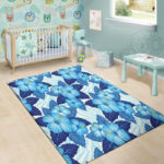 Hibiscus Blue Hawaiian Print Sillvela Area Rug