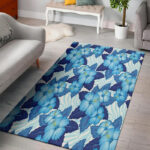 Hibiscus Blue Hawaiian Print Sillvela Area Rug