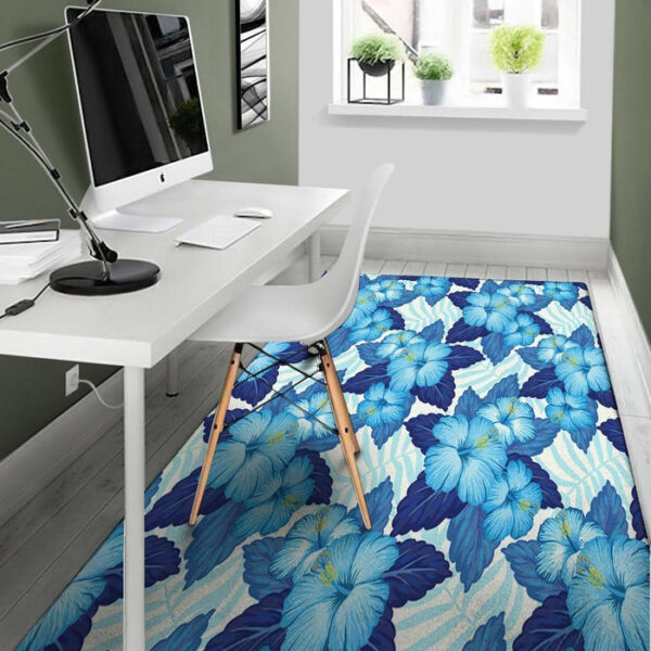 Hibiscus Blue Hawaiian Print Sillvela Area Rug