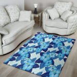 Hibiscus Blue Hawaiian Print Sillvela Area Rug