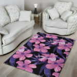 Hibiscus Floral Tropical Hawaiian Flower Palm Leaves Pattern Print Sillvela Area Rug