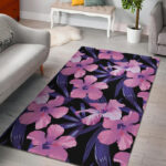 Hibiscus Floral Tropical Hawaiian Flower Palm Leaves Pattern Print Sillvela Area Rug