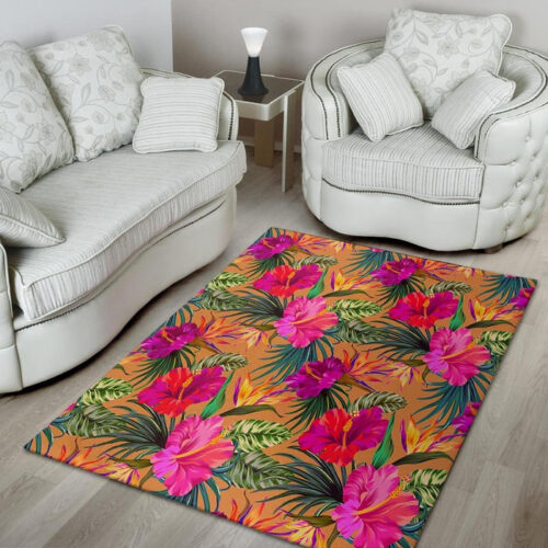 Hibiscus Flower Hawaiian Yellow Print Sillvela Area Rug