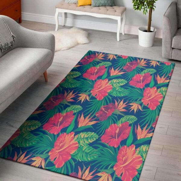 Hibiscus Hawaiian Flower Print Sillvela Area Rug