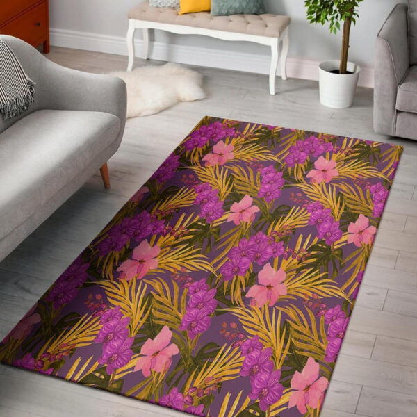 Hibiscus Watercolor Flower Hawaiian Print Sillvela Area Rug