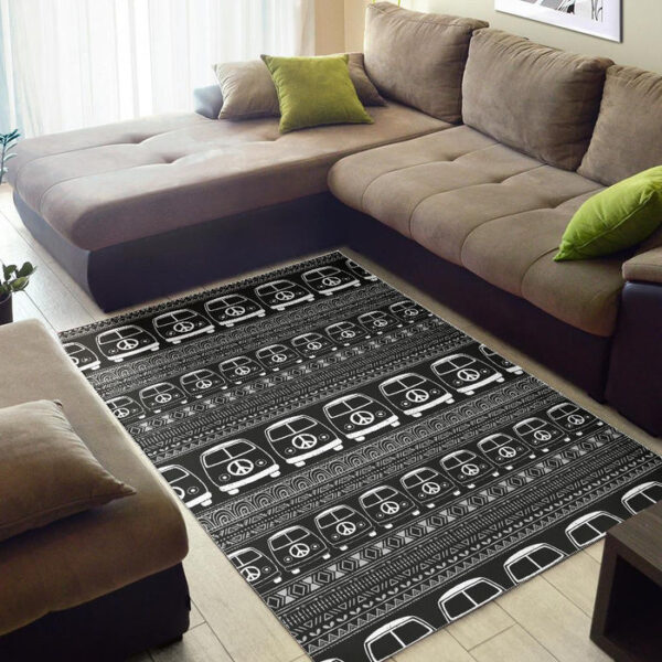 Hippie Aztec Van Peace Sign Pattern Print Sillvela Area Rug
