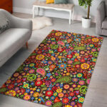 Hippie Paisley Floral Peace Sign Pattern Print Sillvela Area Rug