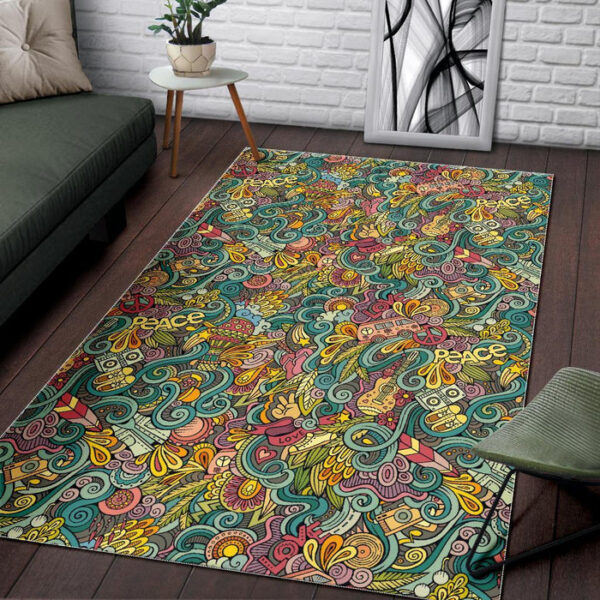 Hippie Psychedelic Van Peace Sign Pattern Print Sillvela Area Rug