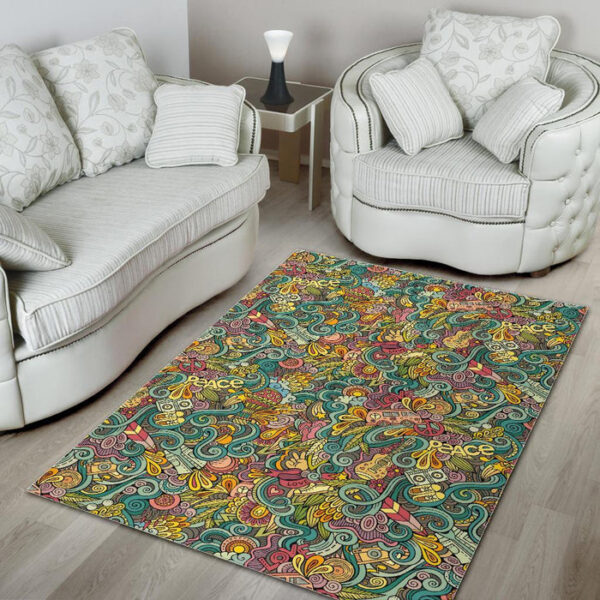 Hippie Psychedelic Van Peace Sign Pattern Print Sillvela Area Rug