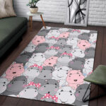 Hippo Cute Print Pattern Sillvela Area Rug