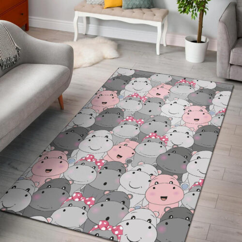 Hippo Cute Print Pattern Sillvela Area Rug