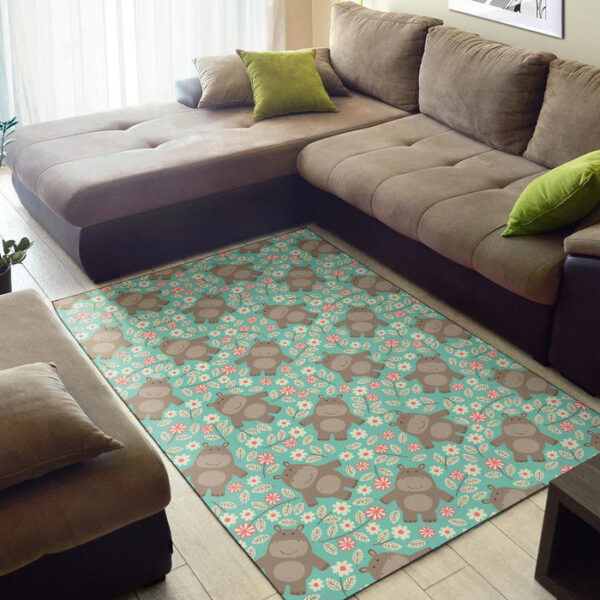 Hippo Floral Pattern Print Sillvela Area Rug