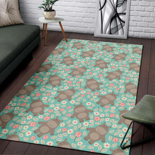 Hippo Floral Pattern Print Sillvela Area Rug