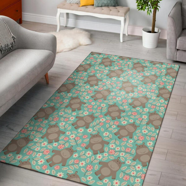 Hippo Floral Pattern Print Sillvela Area Rug
