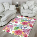 Hummingbird White Floral Drawing Sillvela Area Rug