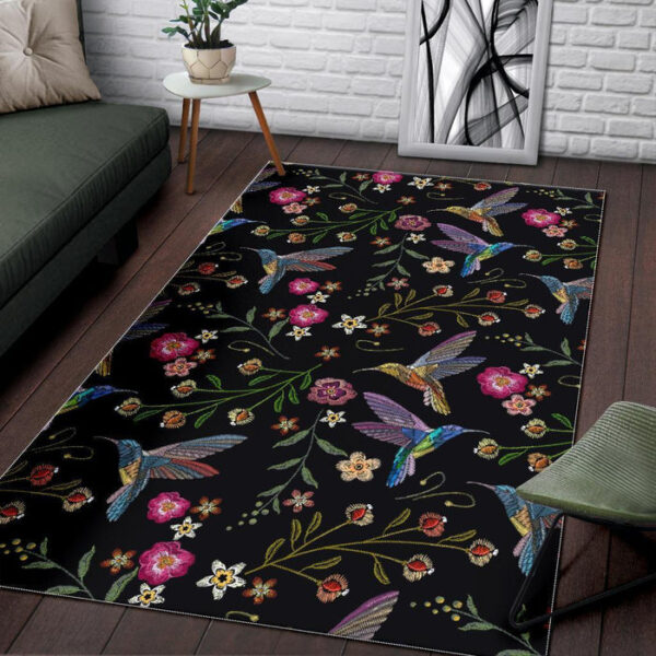 Hummingbird White Floral Sillvela Area Rug