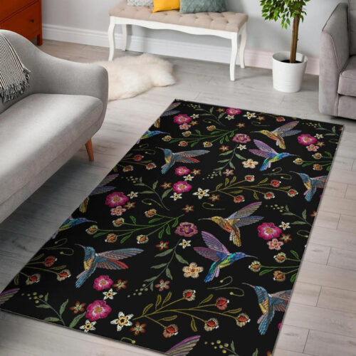 Hummingbird White Floral Sillvela Area Rug