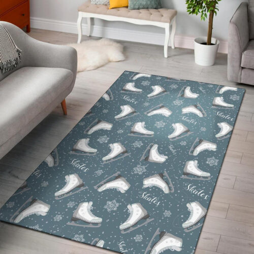 Ice Skate Snowflake Pattern Print Sillvela Area Rug