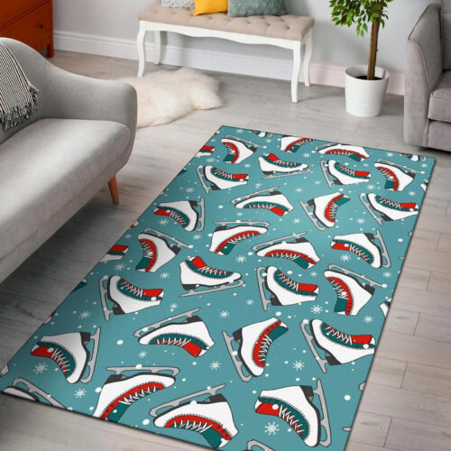 Ice Skate Snowflake Print Pattern Sillvela Area Rug