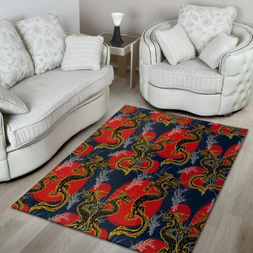Janpanese Dragon Print Sillvela Area Rug