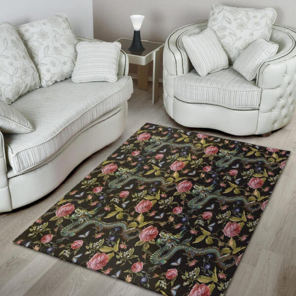 Janpanese Floral Dragon Print Sillvela Area Rug