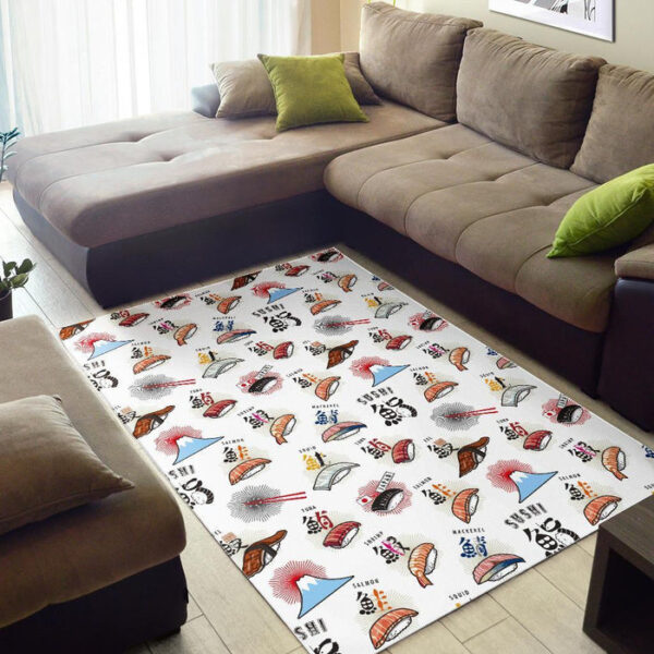 Japanese Sushi Kawaii Pattern Print Sillvela Area Rug