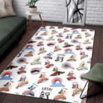 Japanese Sushi Kawaii Pattern Print Sillvela Area Rug