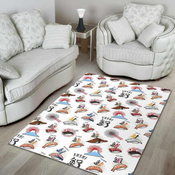 Japanese Sushi Kawaii Pattern Print Sillvela Area Rug