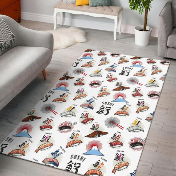Japanese Sushi Kawaii Pattern Print Sillvela Area Rug