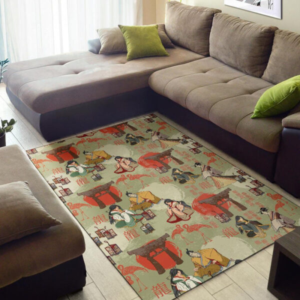 Japanese Tokyo Print Pattern Sillvela Area Rug