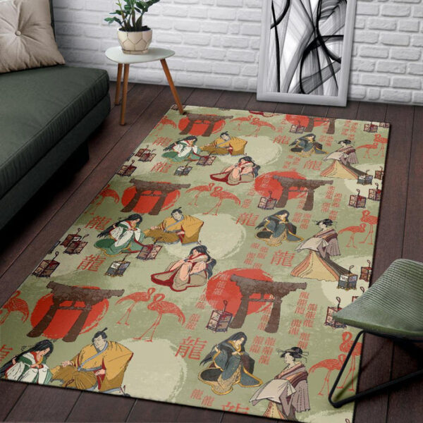 Japanese Tokyo Print Pattern Sillvela Area Rug
