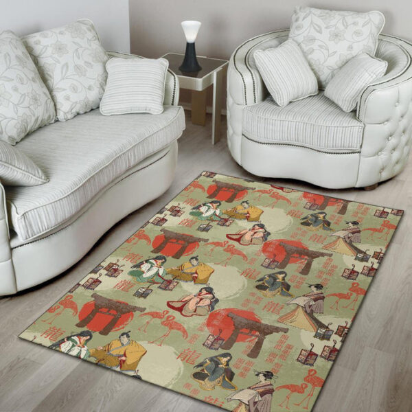 Japanese Tokyo Print Pattern Sillvela Area Rug