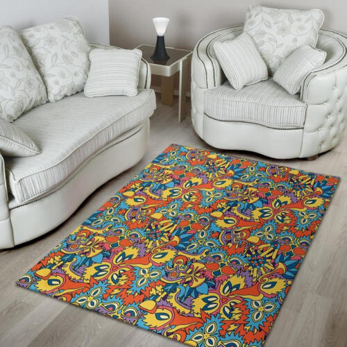 Jungle Hippie Psychedelic Trippy Sillvela Area Rug