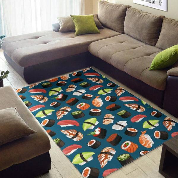 Kawaii Sushi Print Pattern Sillvela Area Rug
