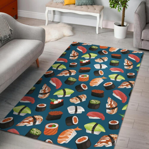 Kawaii Sushi Print Pattern Sillvela Area Rug