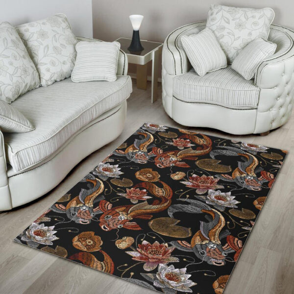 Koi Fish Crochet Lotus Pattern Print Sillvela Area Rug