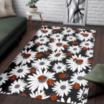 Ladybug Daisy Pattern Print Sillvela Area Rug