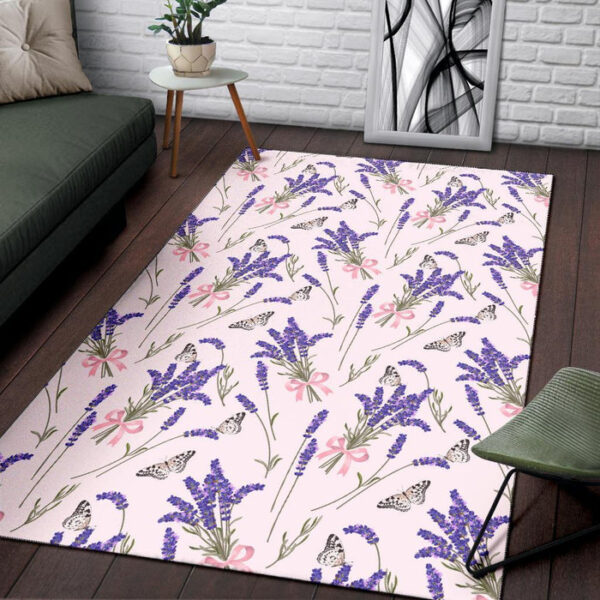 Lavender Floral Print Pattern Sillvela Area Rug