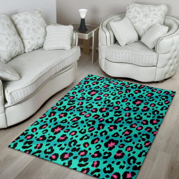 Leopard Teal Print Sillvela Area Rug